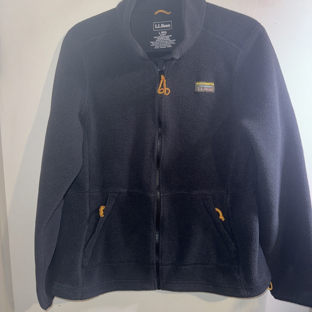 LL Bean Womens L Reg Full Zip Fleece Jacket Black Outdoor Hiking Camping